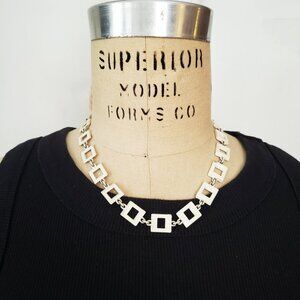 RARE Vintage Signed 60s-70s Crown Trifari White Enamel Square Link Necklace